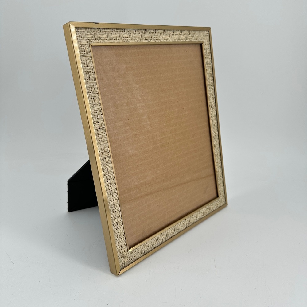 Vintage Gold Tone Metal 8x10 Picture Frame with Woven Raffia Inlay Mid Century